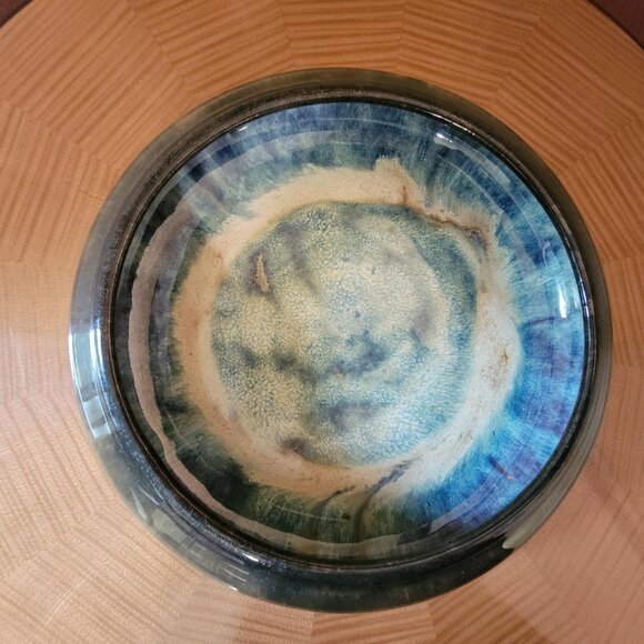 Beautiful Fulper Pottery Low Planter Bulb Bowl Blue & Cream Flambe Drip Glaze - Picture 4 of 9